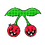 a pixelated drawing that I made of cherries with an angry face.